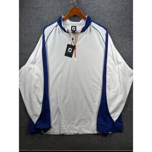 FootJoy FJ Men's XXL Performance Quarter-Zip Pullover White Blue Long Sleeve NWT